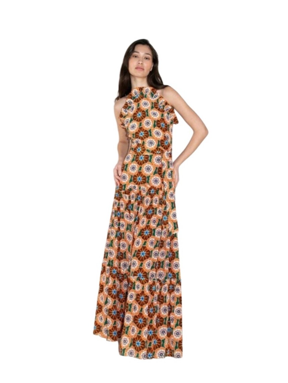 Borgo De Nor Tatiana Crepe Maxi Dress Flower Pop Orange Size 12